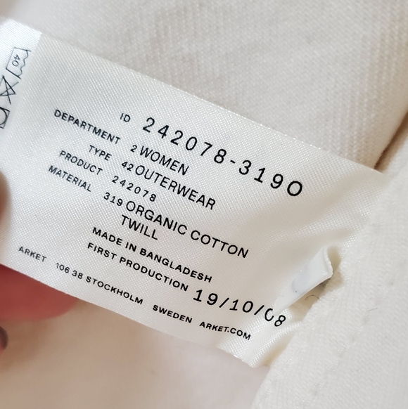 Arket Cotton Denim Chore Coat Jacket, White/Cream, M - Picture 11 of 13